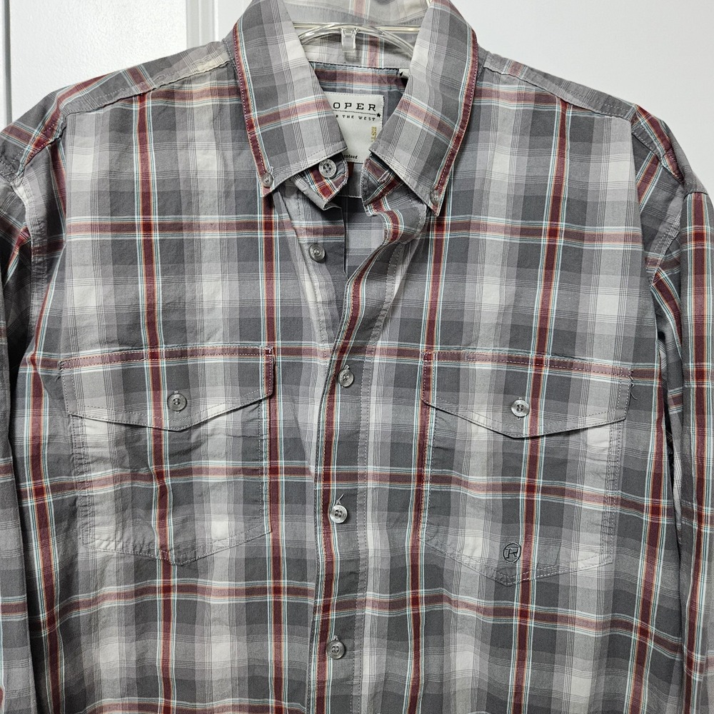 Roper Shirt Mens Medium Gray Plaid Wear The West Long Sleeve Button Up Western